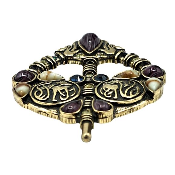 Vintage Sol Dor Brooch Celtic Irish Rhinestone Art Glass Pin Signed Costume Jewe - Picture 4 of 8